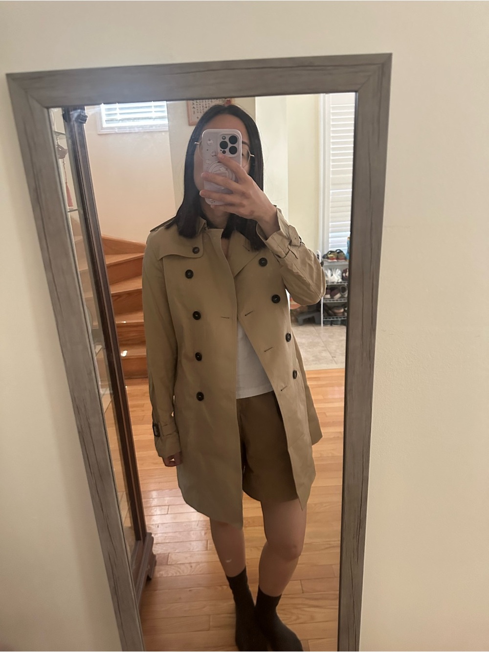 Burberry Khaki Tan Double-Breasted Trench Coat